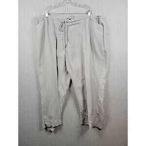Lane Bryant Linen Rayon Gray Wide Leg Drawstring Pants Pockets Women's Plus 26